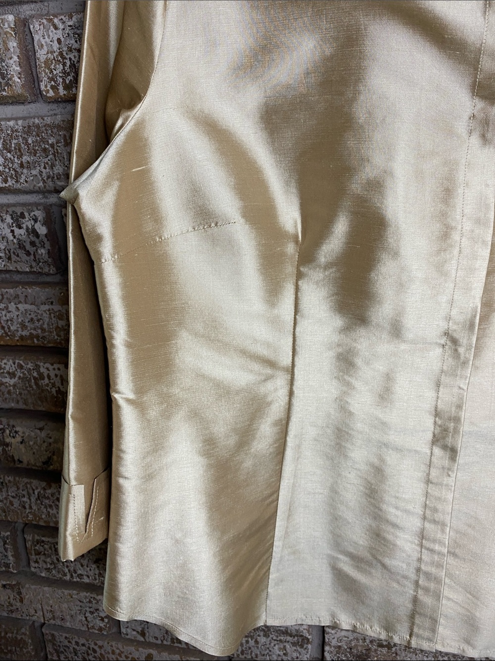 NWT Allison Taylor Shimmery Sand Tone Shantung Silk Covered Button-Front Blouse - Picture 5 of 10